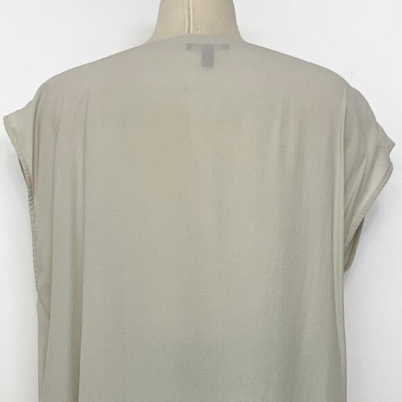 Eileen Fisher Silk Crepe Tunic Asymmetrical Hem Blouse Top Bone L - Picture 7 of 10
